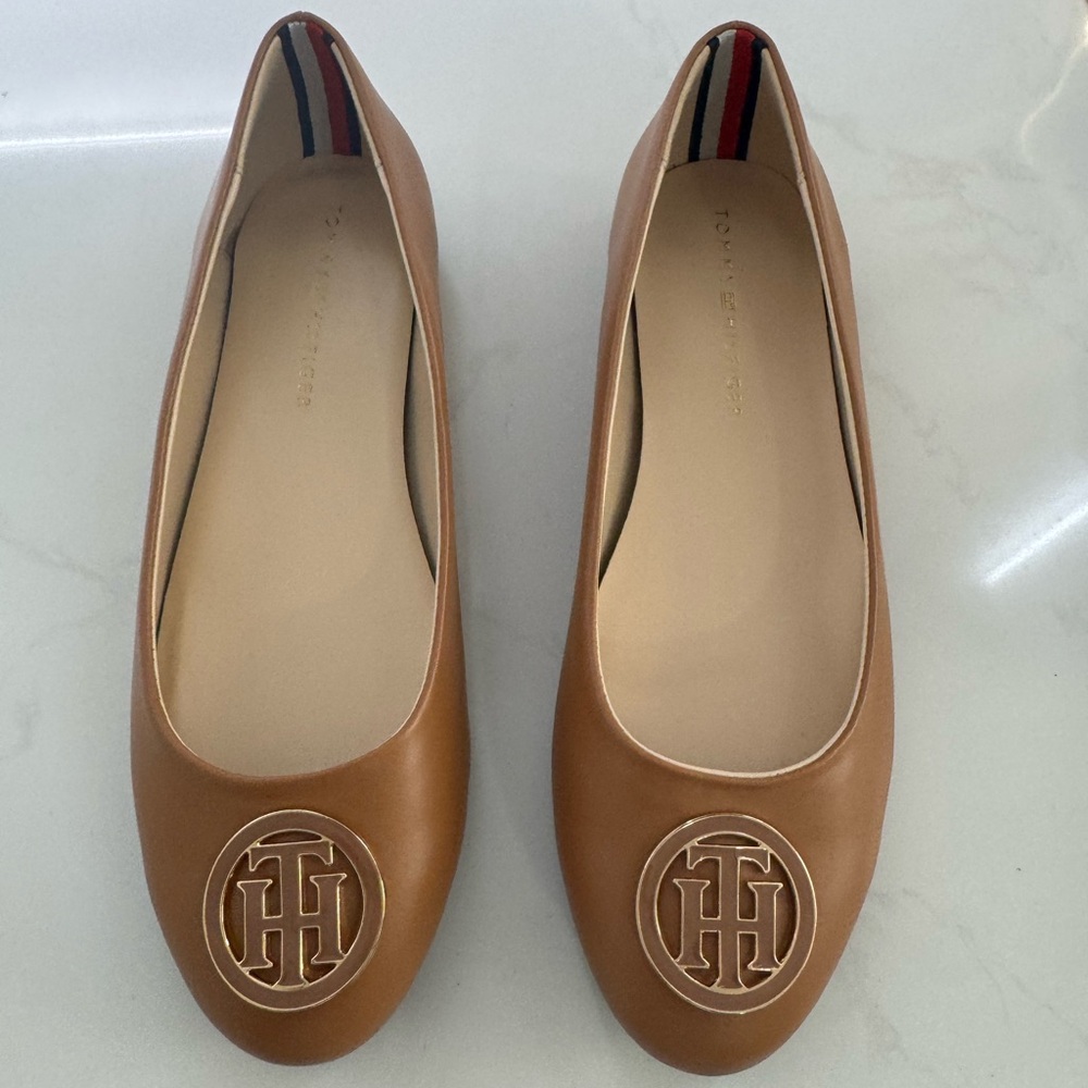 Tommy Hilfiger Tan Flats with Logo Medallion